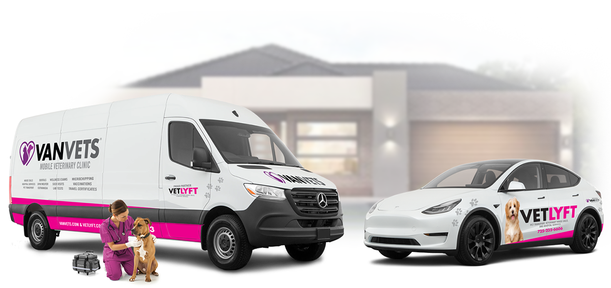 VANVETS mobile clinic and Paw Transport in front of house